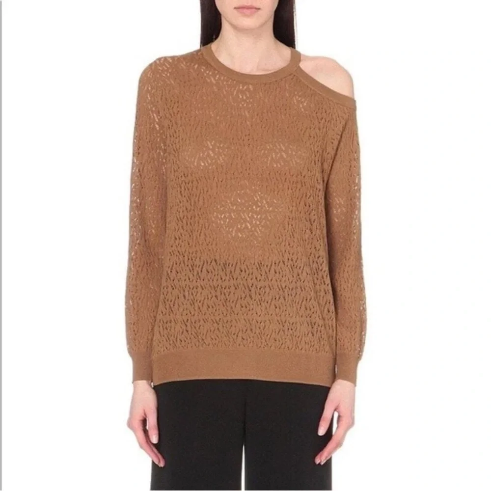 Sandro Brown, Sepia Cold-Shoulder Open Knit Jumper Sweater Long Sleeve S 3/US 8